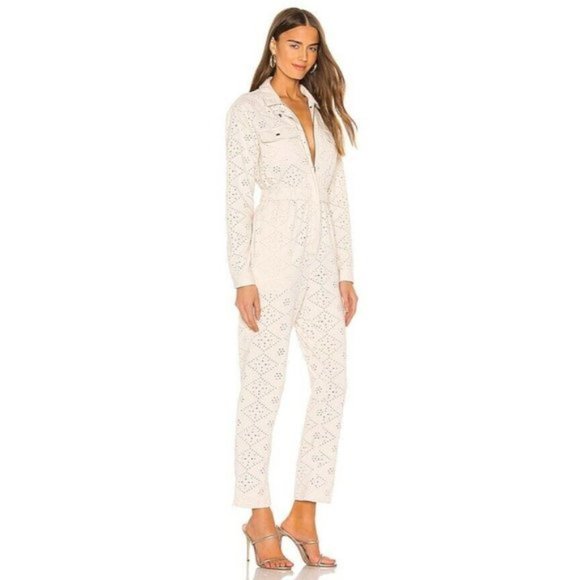 NWT FREE PEOPLE SET THE TONE EYELET JUMPSUIT IVORY - Picture 3 of 9